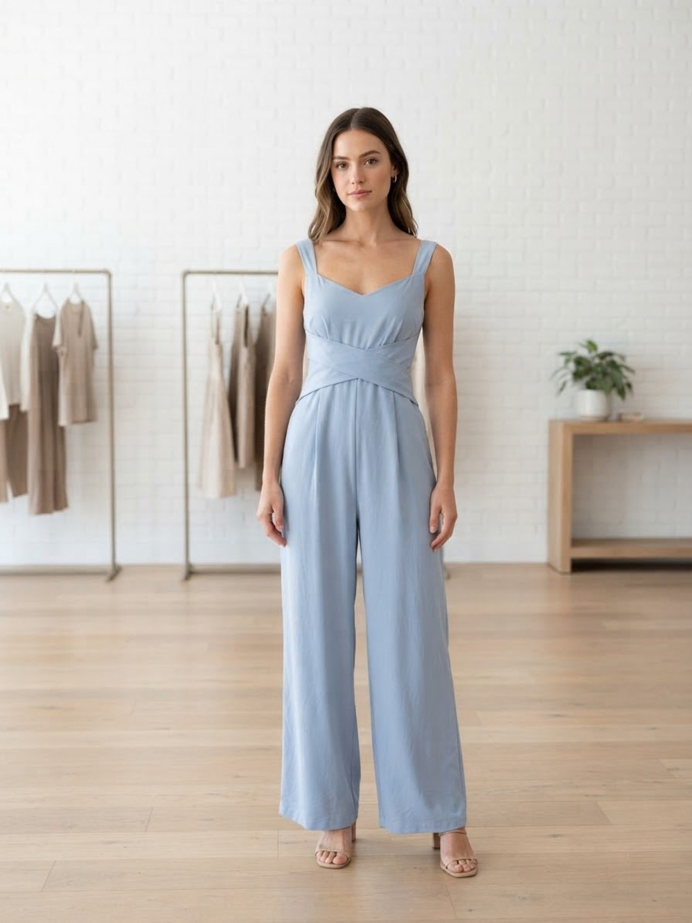 HALARA Sky Blue Wide-Leg Sleeveless Jumpsuit